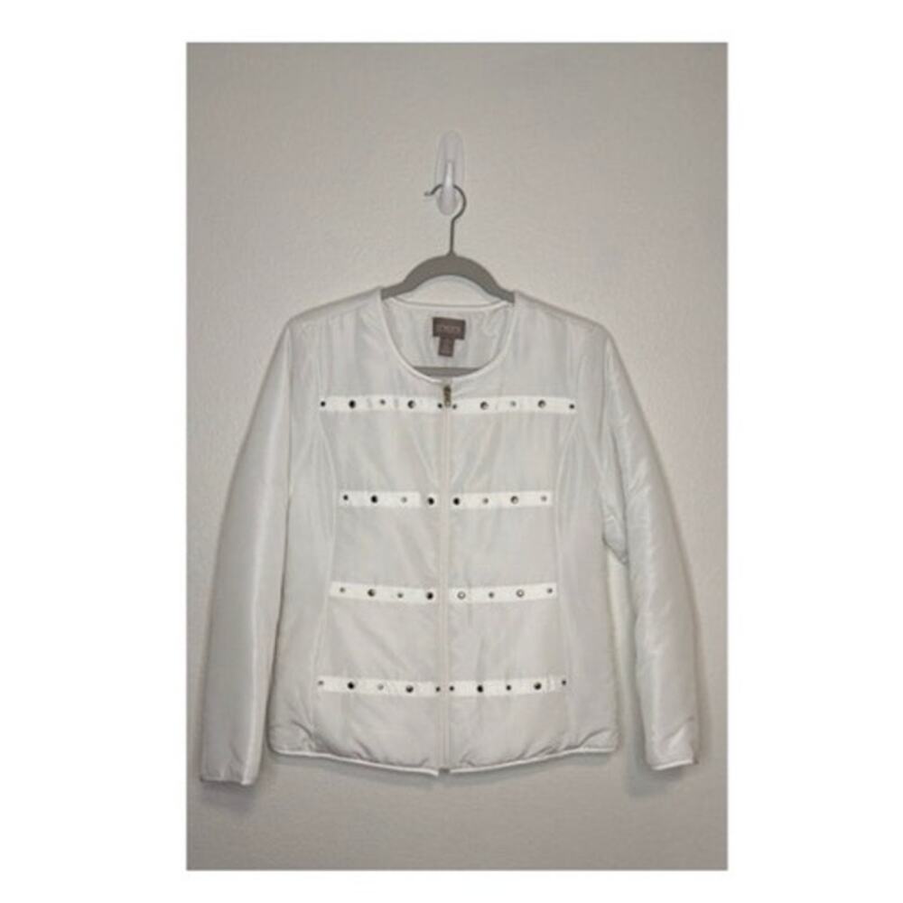 Chico's Ivory White Studded Quilted Puffer Jacket Full Zip Women's Size 0